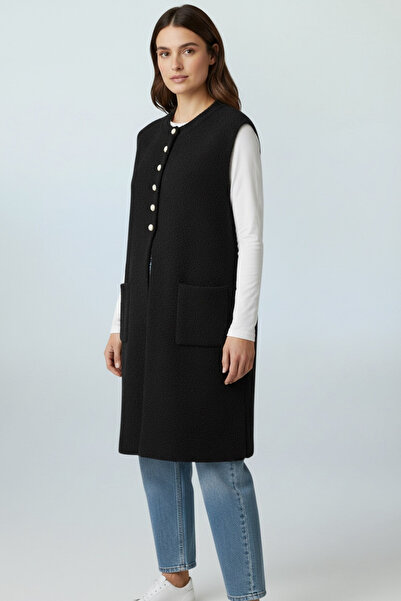 ECE GİYİM Women's Angora Vest with Pockets and Half Buttons on the Front