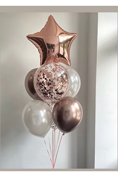 Çemrek Süs Parti Rose Star Foil Balloon Balloon Bundle Set 11 Pieces