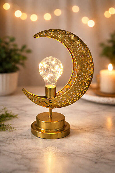 concent Ramadan crescent moon decoration with golden lighting