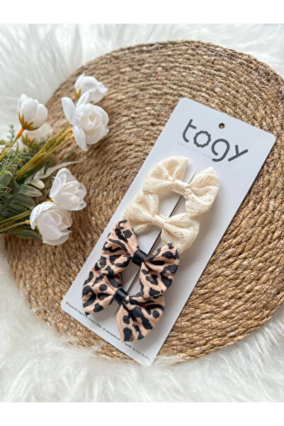 aysskids Cream Lace and Leopard Patterned Bow Girl's Baby Buckle Set