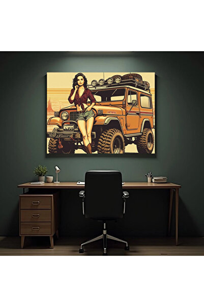 Printees Tablou - Ilustrație cu Jeep - Canvas pe șasiu