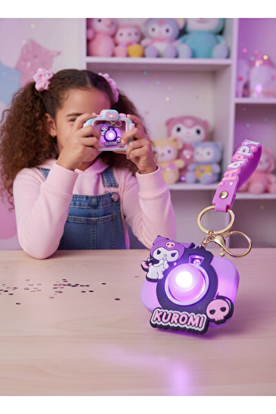 MYNAURA Kuromi Temalı Işıklı Fotoğraf Makinesi Anahtarlık – 8 Karakterli Proj...