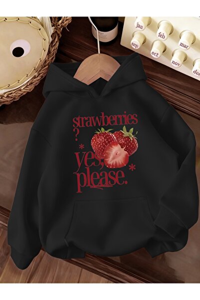 Deocept سويت شيرت للجنسين بتصميم الفراولة مطبوع بغطاء رأس مريح بجيب كنغر وقصة...