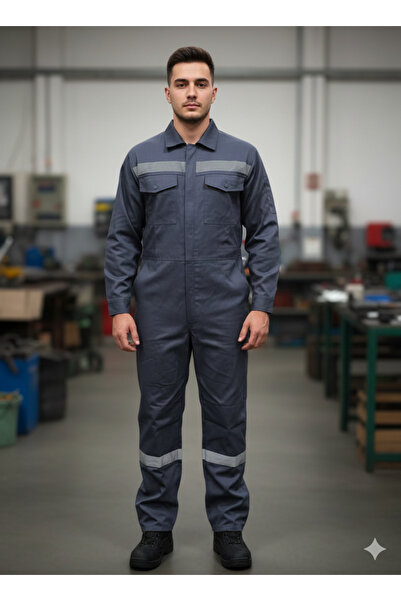 temex KOYU GRİ FÜME İŞÇİ TULUMU GABARDİN KUMAŞ GİZLİ FERMUARLI İŞÇİ KIYAFETLE...