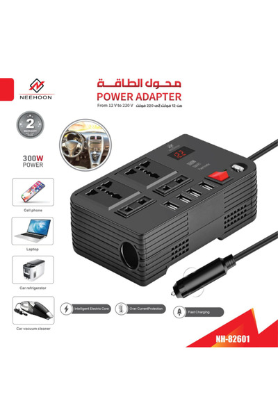 NEEHOON محول طاقة للسيارة بقدرة 300 واط مع منافذ متعددة، محول تيار مستمر إلى ...