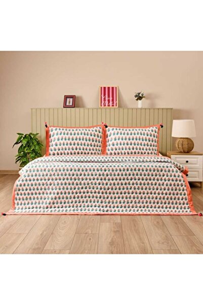 Evidea Soft Franky Çift Kişilik Yatak Örtüsü Seti - Ekru / Renkli