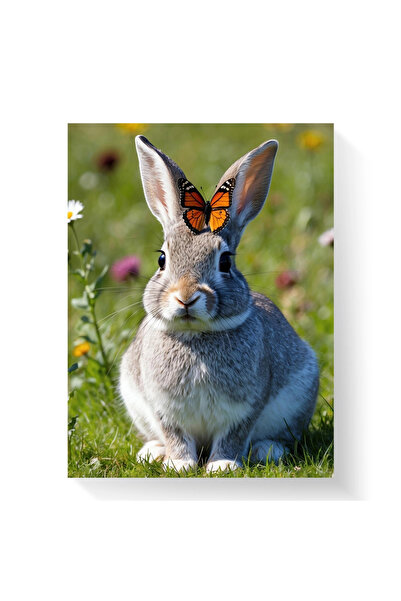 Printees Tablou - Iepuraș cu fluturaș - Canvas pe șasiu
