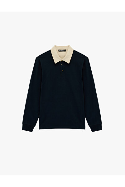 Koton Regular Fit Long Sleeve Cotton Color Contrast Buttoned Polo Neck Sweats...