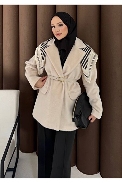 Melike Tatar Fox Kumaş kemerli Ceket Kaban