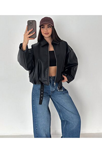 Noa&Noa Faux Leather Batwing Sleeve Jacket with Plush Detail Inside