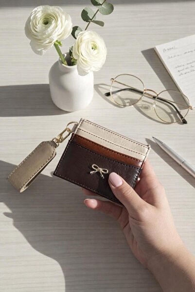 Madamra Colorful Women's Bow Detailed Keychain Shiny Pu Leather Card Holder