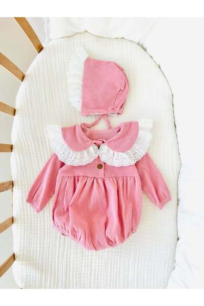 NUNU BABY Isabella Kadife Romper - Pembe