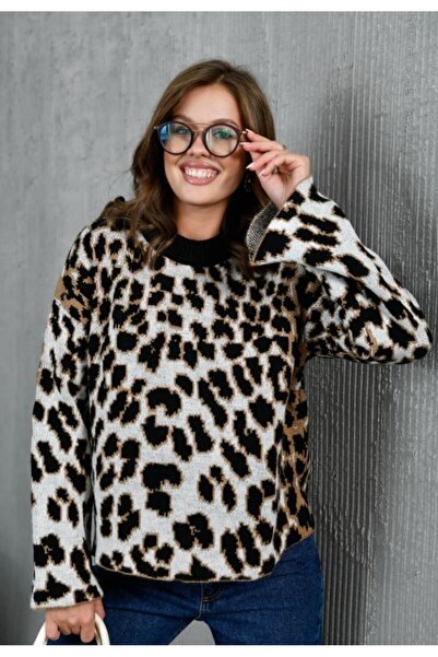 fuşyha butik Leopard Patterned Knitwear Sweater Suitable for Daily Use