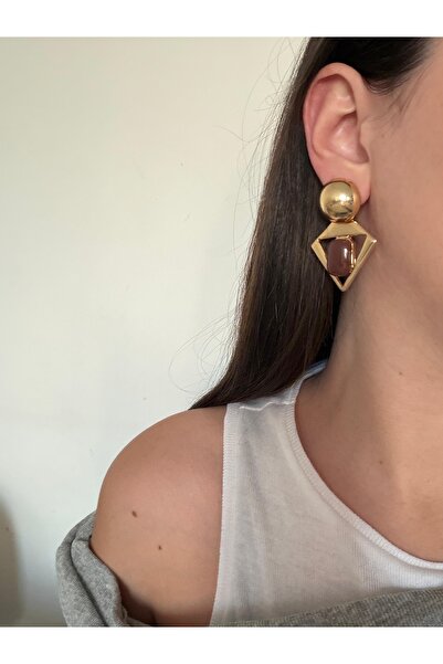 Charmist Çelik gold hely kahve küpe