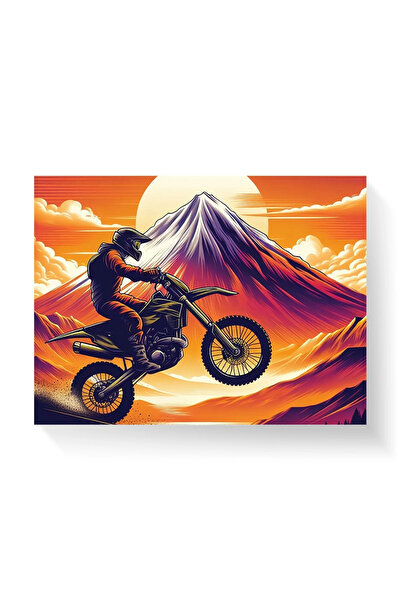 Printees Tablou - Ilustrație Biker la munte - Canvas pe șasiu