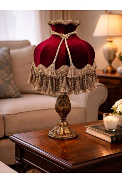 DoraHomeDekor TEKLİ KADİFE BAŞLIKLI PÜSKÜLLÜ ABAJUR