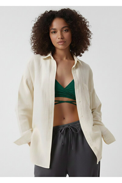 MODA Women's Light Cream Oversized Muslin Shirt