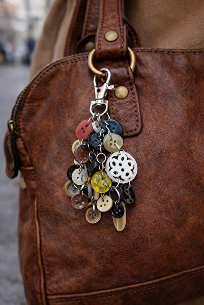 Handmade Vintage Tasarım Çoklu Düğme Detaylı Çanta Charmı Model-4