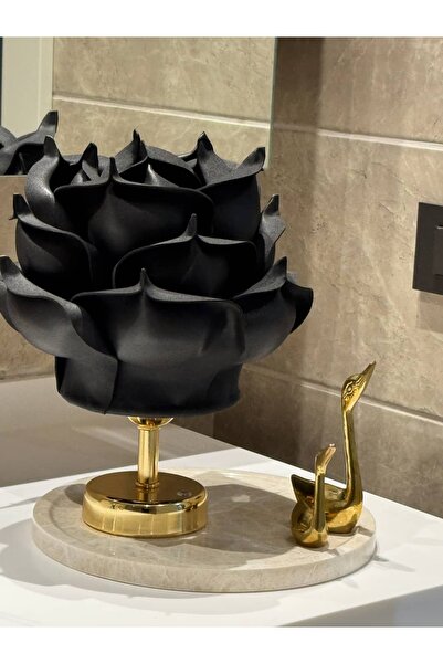 Maison Avf Siyah Eva Gül Tasarım Kablosuz Şarjlı Masa Lambası - Alt Parlak Gold