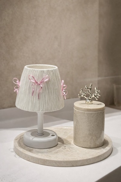 Maison Avf Candy Pembe Fiyonk Beyaz Rafya Kablosuz Şarjlı Masa Lambası - Alt ...