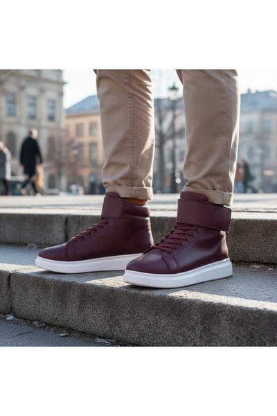 Modlet.ro Men's burgundy lace-up and velcro boots MOD07487