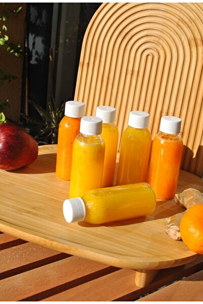 Qualitev 6 Pieces of 100 ml Plastic Ginger Shot Bottles with White Leak-Proof...