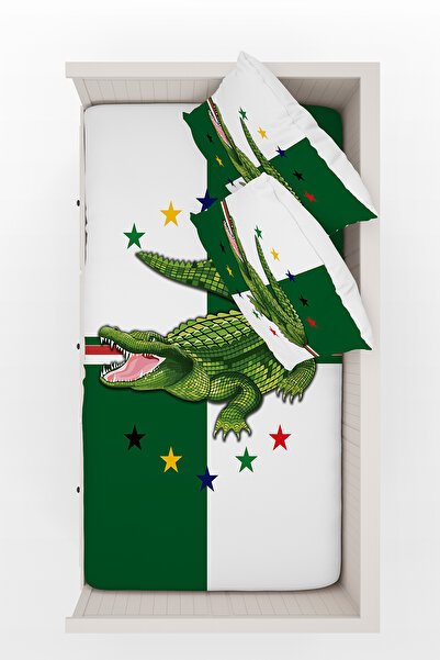 BelezaHome Green and White Crocodile Themed Children's Room Bedspread