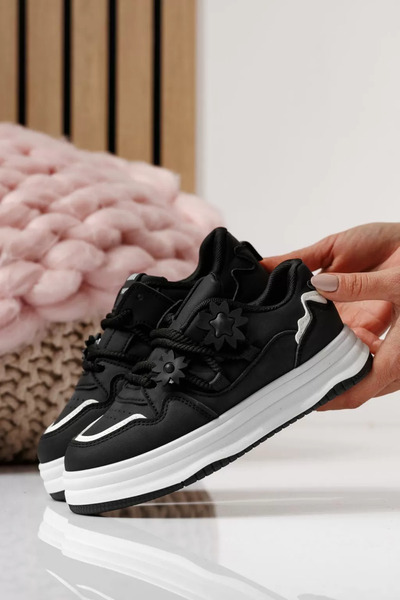 Zaira Μαύρα παιδικά πάνινα παπούτσια από οικολογικό δέρμα Becca #24049 - 36