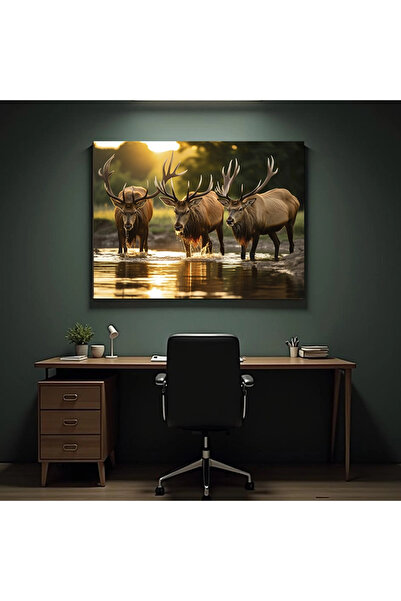 Printees Tablou - Cerbi la adăpat - Canvas pe șasiu