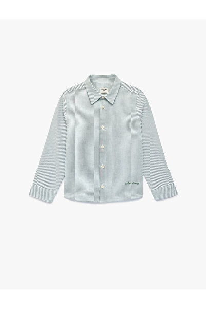 Koton Памучна риза с дълъг ръкав, класическа яка и бродерия с райета