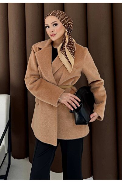 Melike Tatar Fox Kumaş kemerli Ceket Kaban