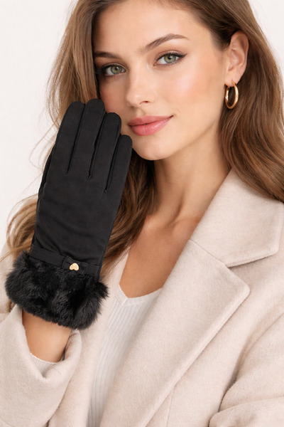 Şirin Giyim Aksesuar Kürklü Su Geçirmez Eldiven - Kadın Tüylü Peluş Polar Ast...