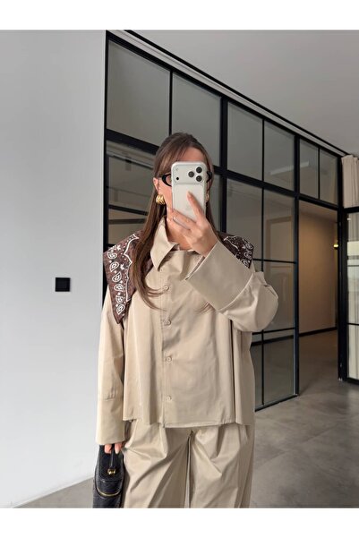 BB Bensu Buyruk Double-Breasted Detailed Pants Suit with Elastic Waist Stone