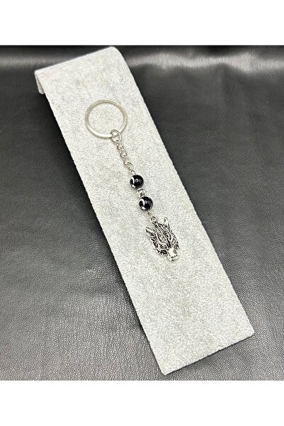 Han Ticarethane Custom Wolf Head Moon Star Keychain with Gray Wolf