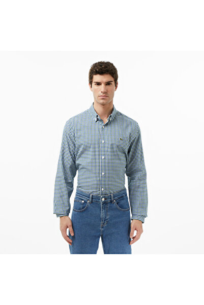 Lacoste Erkek Regular Fit Düğmeli Yaka Kareli Lacivert Gömlek