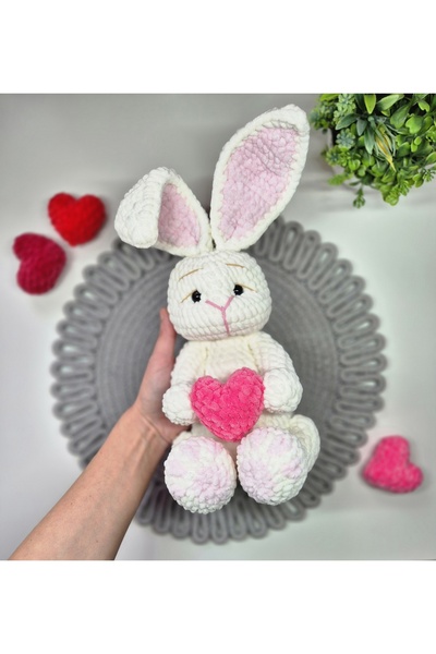 OEM Iepuraș croșetat manual cu inimă, jucărie de pluș de Ziua Îndrăgostiților...