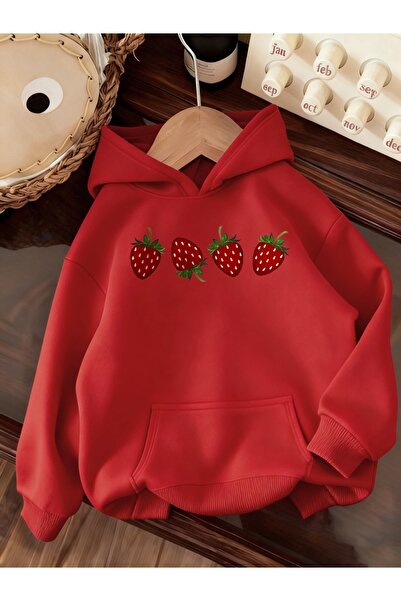 Deocept Φούτερ Unisex Strawberry με τύπωμα με κουκούλα με τσέπες καγκουρό, άν...