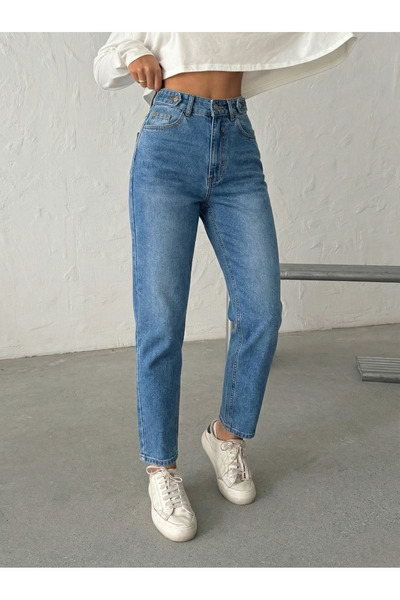 blue wings denım co. جينز مومي بحزام عالي الخصر مع أبوليتي