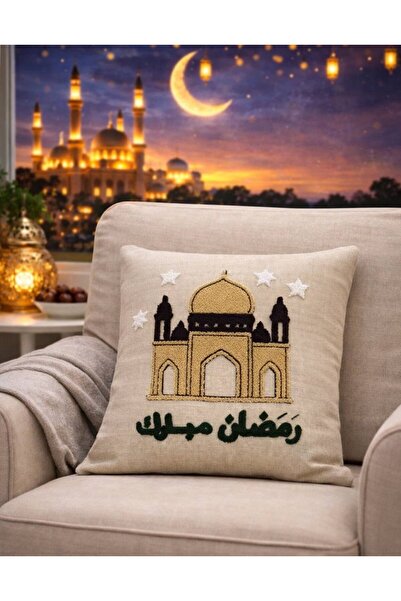 Diva Home Ramadan Punch Embroidered Linen Throw Pillow Cover 43X43