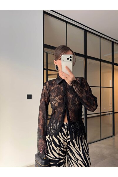 BB Bensu Buyruk Πουκάμισο με σατέν γιακά και δαντέλα