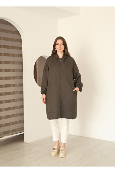 MODAELA Fermuarlı Kapşonlu Giy-Çık Kap