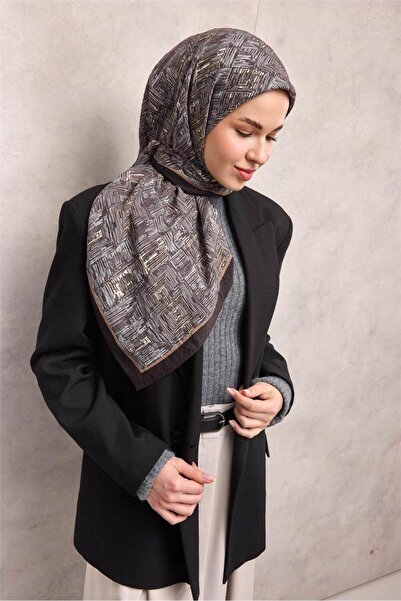 Silk Home Viscose Velora Scarf Four Seasons Labyrinth Pattern Bitter Brown 90X90