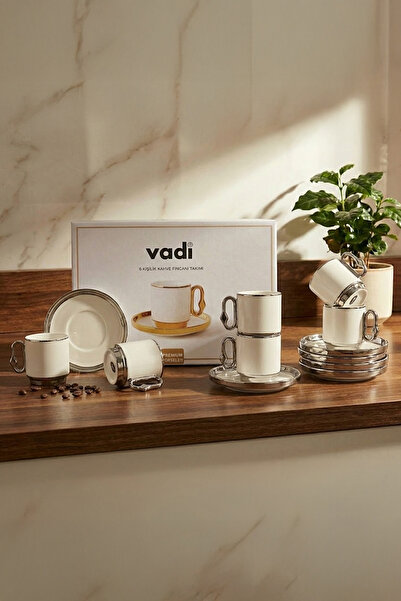 Vadi Modern Design Silver Porcelain Coffee Cup Set for 6 People
