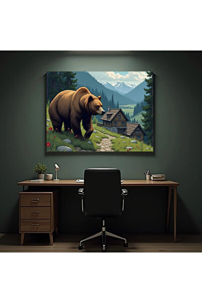 Printees Tablou - Urs la cabană - Canvas pe șasiu