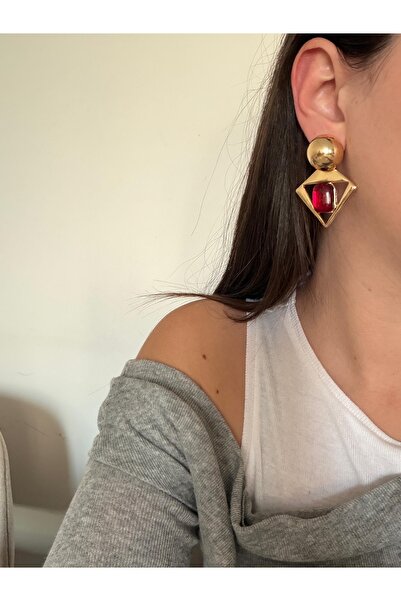 Charmist أقراط من الفولاذ الذهبي بلون أحمر داكن