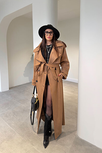 MAGARDE Trench coat premium din piele intoarsa - CAMEL