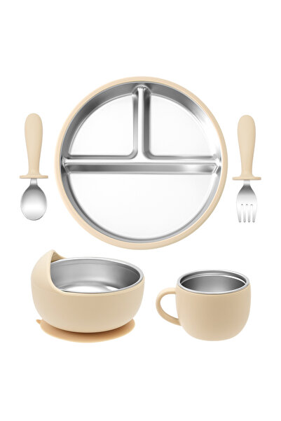 Choice9 طقم تغذية أطفال مكون من 5 قطع من الفولاذ المقاوم للصدأ، بتصميم رمل ال...