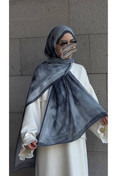 Qalortex Scarf Muslin Pleated Shawl-Silver/Grey