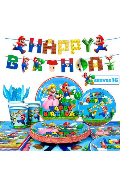 Choice MULTI Birthday Party Supplies-128pcs Super Brothers Tableware Set - Pa...