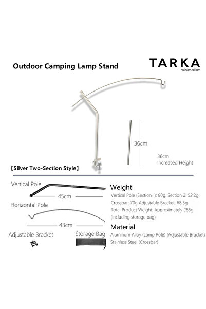 Choice حامل مصباح تخييم تاركا فضي اللون مكون من قسمين، خفيف الوزن للغاية وقاب...